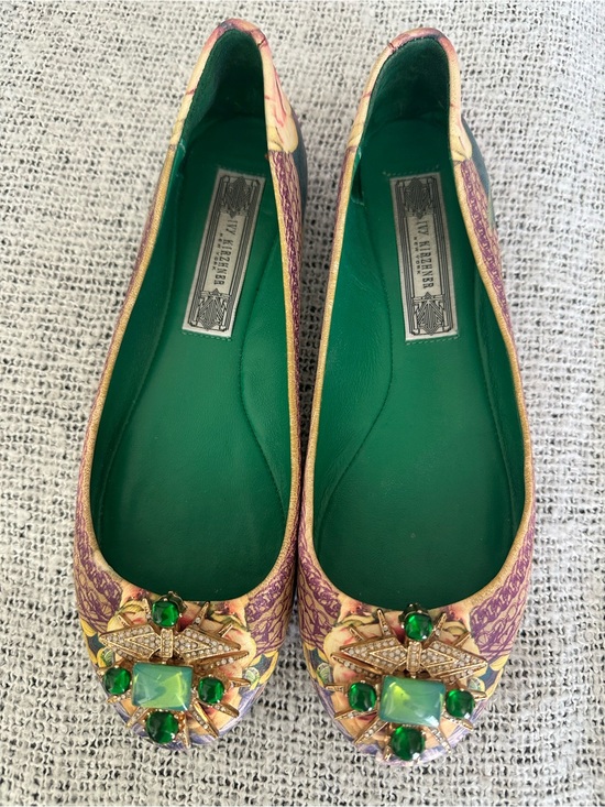 Ivy Kirzhner Shoes - Ivy Kirzhner Floral Flats with Green Gem Accents